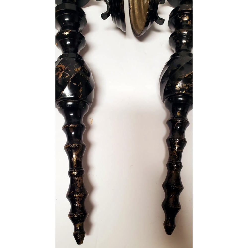 VTG Sconces Gothic Wall Pair Black & Gold India Pierced Votives Oval Back Plates - Picture 5 of 7
